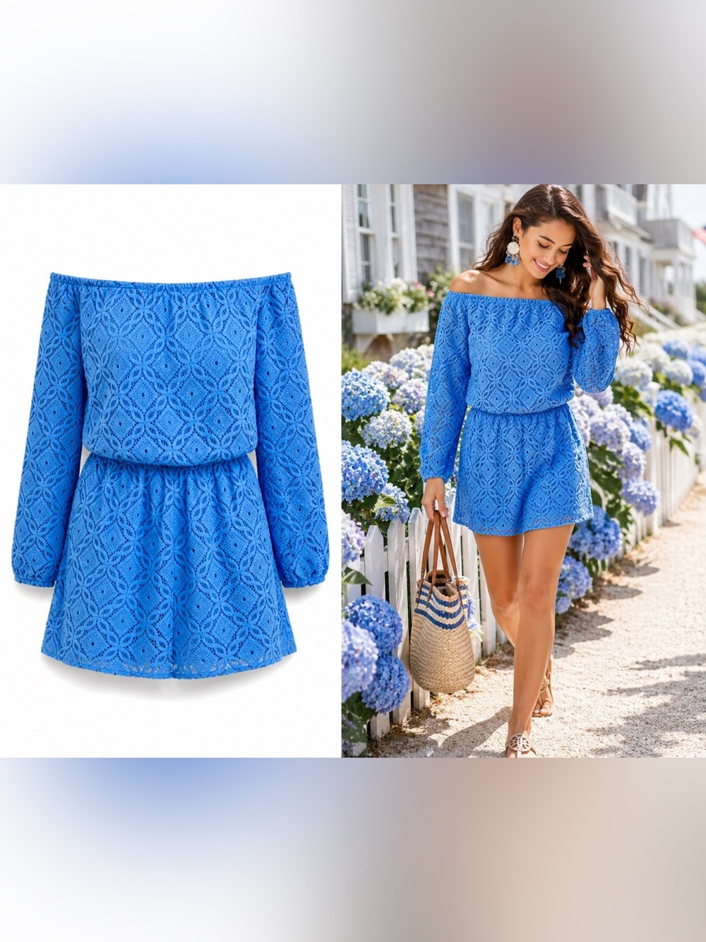 Lilly Pulitzer Lana Thistle Trellis Lace Off Shoulder Skort Romper Blue Size XS - Picture 2 of 15